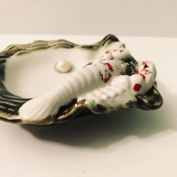 Vtg Oyster Shell  Ashtray with Lobster Pearl Dish Japan Trinket Dish - Picture 6 of 16